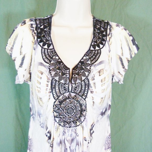 Apt 9 Dress Sz Small Geometric V Neck Beaded Midi - Picture 11 of 12